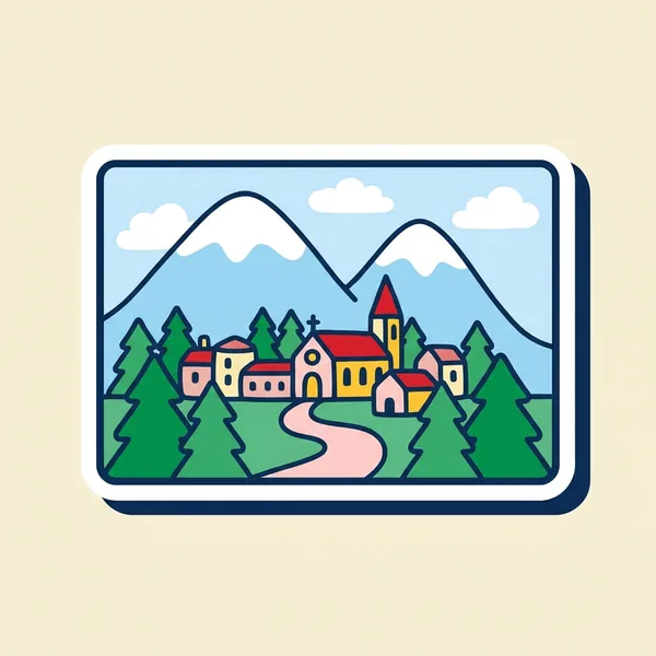 Calamita con montagne e paesino