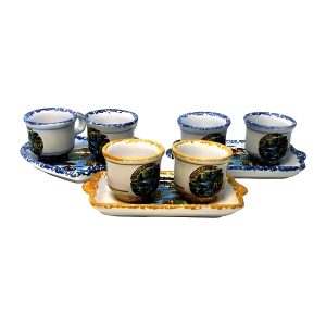 Set caffè e cappuccino in ceramica - Tête-à-tête 2 tazzine da 25 ml con vassoio rettangolare 17 × 9,5 cm o a cuore 15 × 13,5 cm